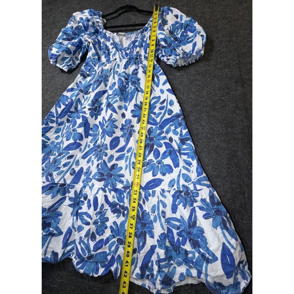 See and Be Seen Women's S 100% Cotton Floral Midi Dress Puff Sleeve Wrap Bodice - Picture 4 of 9